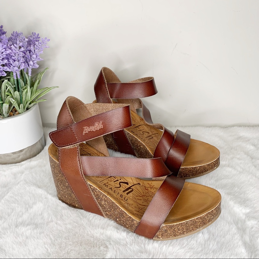 Blowfish Hapuku Brown Strappy Platform Cork Wedge